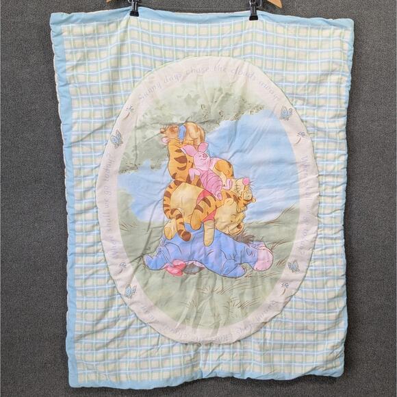 Vtg Winnie the Pooh Piglet Crib Blanket Quilt Sunny Days Friends Pile Disney - Picture 1 of 10